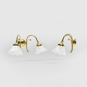 Brass wall lamp with two decorative ceramic shades, classic style Zefira by Ghidini 1849 - Finish: OLV Polished Brass