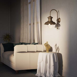 Nautical style wall lamp with brass arm and drop-shaped glass diffuser, Italian design inspired by vintage ship lanterns by Ghidini 1849 - Finish: OAS Antique Brass