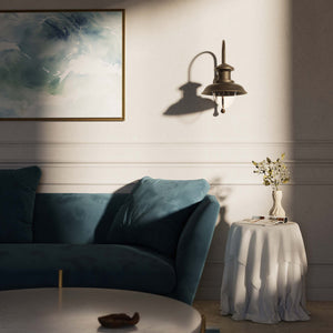 Nautical style wall lamp with brass arm and drop-shaped glass diffuser, Italian design inspired by vintage ship lanterns by Ghidini 1849 - Finish: OBM Bronze Satin Matt Brass