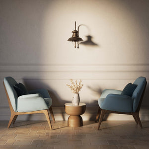 Nautical style wall lamp with brass arm and drop-shaped glass diffuser, Italian design inspired by vintage ship lanterns by Ghidini 1849 - Finish: OBM Bronze Satin Matt Brass