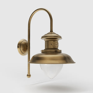 Nautical style wall lamp with brass arm and drop-shaped glass diffuser, Italian design inspired by vintage ship lanterns by Ghidini 1849 - Finish: OBS Bronze Satin Brass