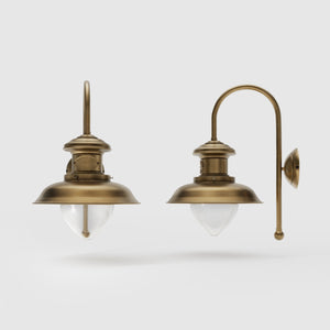 Nautical style wall lamp with brass arm and drop-shaped glass diffuser, Italian design inspired by vintage ship lanterns by Ghidini 1849 - Finish: OBS Bronze Satin Brass