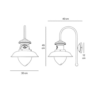 Nautical style wall lamp with brass arm and drop-shaped glass diffuser, Italian design inspired by vintage ship lanterns by Ghidini 1849