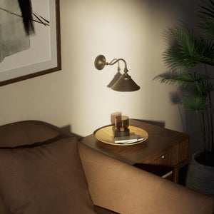 Retro brass wall lamp with articulated arm and adjustable conical shade for directional vintage lighting by Ghidini 1849 - Finish: OBM Bronze Satin Matt Brass