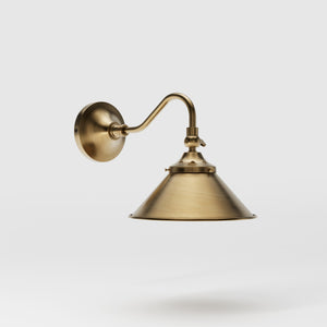 Retro brass wall lamp with articulated arm and adjustable conical shade for directional vintage lighting by Ghidini 1849 - Finish: OBS Bronze Satin Brass