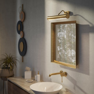 Brass picture light with reflector, adjustable arm, and minimalist design. Perfect for illuminating artwork in elegant interiors by Ghidini 1849 - Finish: OBS Bronze Satin Brass