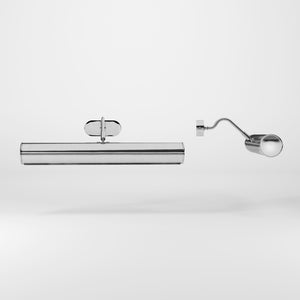 Brass picture light with reflector, adjustable arm, and minimalist design. Perfect for illuminating artwork in elegant interiors by Ghidini 1849 - Finish: OCR Chrome Plated