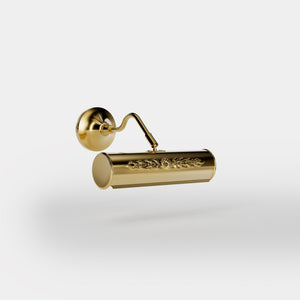 Picture wall lamp in brass with floral relief pattern, adjustable arm and circular base for artwork illumination by Ghidini 1849 - Finish: ORO 24K Gold Plated