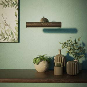 Classical brass picture wall lamp 30 cm with floral motif, decorative rosette and adjustable arm for artwork lighting by Ghidini 1849 - Finish: OBM Bronze Satin Matt Brass