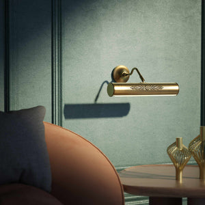 Classical brass picture wall lamp 30 cm with floral motif, decorative rosette and adjustable arm for artwork lighting by Ghidini 1849 - Finish: OBS Bronze Satin Brass