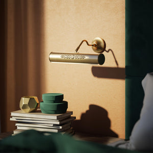 Classical brass picture wall lamp 30 cm with floral motif, decorative rosette and adjustable arm for artwork lighting by Ghidini 1849 - Finish: OBS Bronze Satin Brass