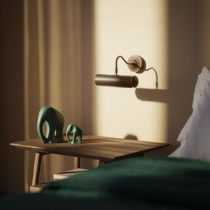 Art Deco brass picture wall lamp with striped shade, adjustable arm and rosette base for artwork illumination by Ghidini 1849 - Finish: OAS Antique Brass