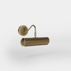 Art Deco brass picture wall lamp with striped shade, adjustable arm and rosette base for artwork illumination by Ghidini 1849 - Finish: OBS Bronze Satin Brass