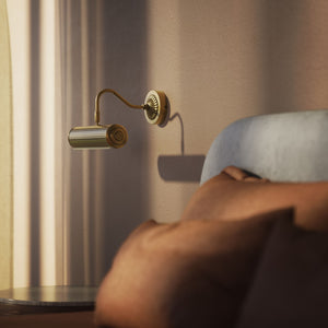 Art Deco brass picture wall lamp with striped shade, adjustable arm and rosette base for artwork illumination by Ghidini 1849 - Finish: OBS Bronze Satin Brass