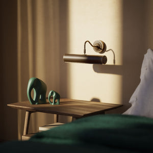 Art Deco brass picture wall lamp 30 cm with geometric line pattern, rosette and adjustable arm for artwork lighting by Ghidini 1849 - Finish: Finish: OAS Antique Brass