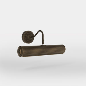 Art Deco brass picture wall lamp 30 cm with geometric line pattern, rosette and adjustable arm for artwork lighting by Ghidini 1849 - Finish: Finish: OBM Bronze Satin Matt Brass