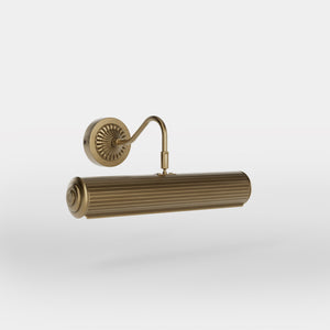 Art Deco brass picture wall lamp 30 cm with geometric line pattern, rosette and adjustable arm for artwork lighting by Ghidini 1849 - Finish: Finish: OBS Bronze Satin Brass