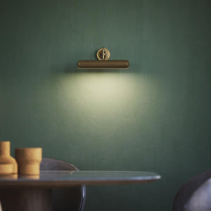 Art Deco brass picture wall lamp 30 cm with geometric line pattern, rosette and adjustable arm for artwork lighting by Ghidini 1849 - Finish: Finish: OBS Bronze Satin Brass