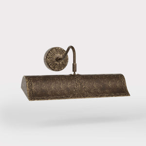 Classical brass picture wall lamp 30 cm with rocaille decorations, floral rosette and adjustable arm by Ghidini 1849 - Finish: OAS Antique Brass