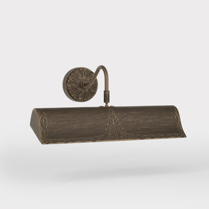 Classical brass picture wall lamp 30 cm with rocaille decorations, floral rosette and adjustable arm by Ghidini 1849 - Finish: OBM Bronze Satin Matt Brass