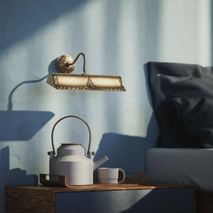 Classical brass picture wall lamp 30 cm with rocaille decorations, floral rosette and adjustable arm by Ghidini 1849 - Finish: OBS Bronze Satin Brass