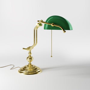 Banker’s lamp in brass with adjustable green glass shade, classic style, ideal for elegant and functional interiors by Ghidini 1849 - OLV Polished Brass