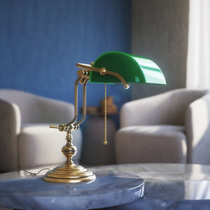 Banker’s lamp in brass with adjustable green glass shade, classic style, ideal for elegant and functional interiors by Ghidini 1849 - OBS Bronze Satin Brass