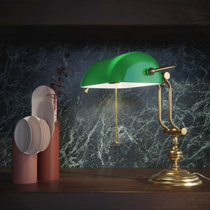 Banker’s lamp in brass with adjustable green glass shade, classic style, ideal for elegant and functional interiors by Ghidini 1849 - OBS Bronze Satin Brass