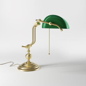 Banker’s lamp in brass with adjustable green glass shade, classic style, ideal for elegant and functional interiors by Ghidini 1849 - OBV Bronze Satin Light Brass