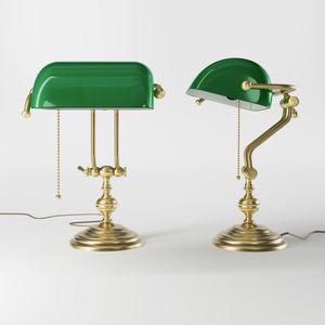Banker’s lamp in brass with adjustable green glass shade, classic style, ideal for elegant and functional interiors by Ghidini 1849 - OBV Bronze Satin Light Brass