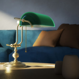 Banker’s lamp in brass with adjustable green glass shade, classic style, ideal for elegant and functional interiors by Ghidini 1849 - OBV Bronze Satin Light Brass