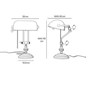 Banker’s lamp in brass with adjustable green glass shade, classic style, ideal for elegant and functional interiors by Ghidini 1849