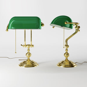 Banker’s lamp in brass with adjustable green glass shade, classic style, ideal for elegant and functional interiors by Ghidini 1849 - OLV Polished Brass
