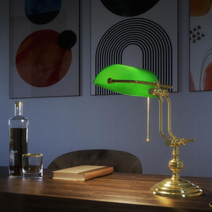 Banker’s lamp in brass with adjustable green glass shade, classic style, ideal for elegant and functional interiors by Ghidini 1849 - OLV Polished Brass