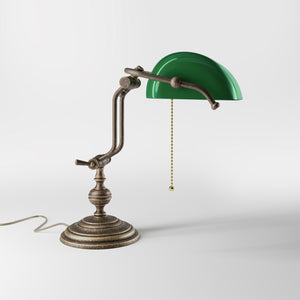 Banker’s lamp in brass with adjustable green glass shade, classic style, ideal for elegant and functional interiors by Ghidini 1849 - OAS Antique Brass