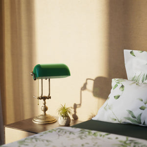 Banker’s lamp in brass with adjustable green glass shade, classic style, ideal for elegant and functional interiors by Ghidini 1849 - OAS Antique Brass