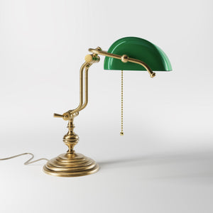 Banker’s lamp in brass with adjustable green glass shade, classic style, ideal for elegant and functional interiors by Ghidini 1849 - OBS Bronze Satin Brass