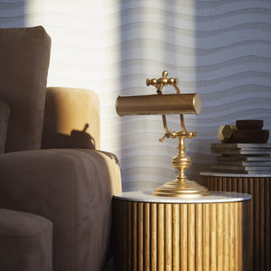 Brass study lamp with adjustable cylindrical shade on turned base with concentric moldings and dual joint system by Ghidini 1849 - Finish: OBS Bronze Satin Brass