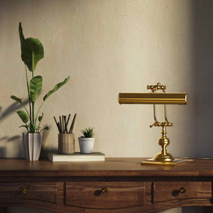 Vintage brass table lamp with adjustable cylindrical shade and articulated arm on square base with turned element by Ghidini 1849 - Finish: ORO 24K Gold Plated