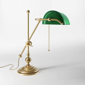 Adjustable Churchill brass lamp with green glass shade by Ghidini 1849 - Finish: OBS Bronze Satin Brass