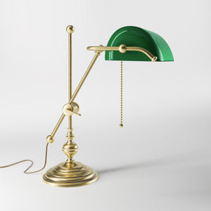 Adjustable Churchill brass lamp with green glass shade by Ghidini 1849 - Finish: OBV Bronze Satin Light Brass