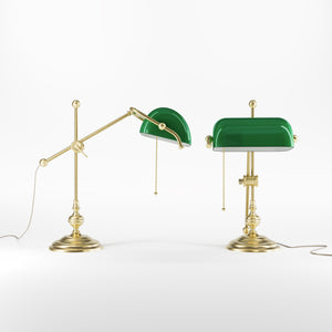 Adjustable Churchill brass lamp with green glass shade by Ghidini 1849 - Finish: OBV Bronze Satin Light Brass