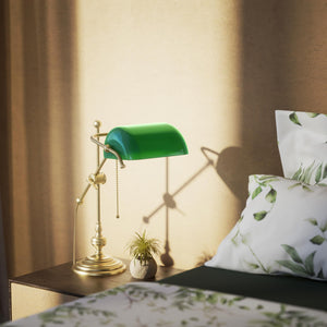 Adjustable Churchill brass lamp with green glass shade by Ghidini 1849 - Finish: OBV Bronze Satin Light Brass