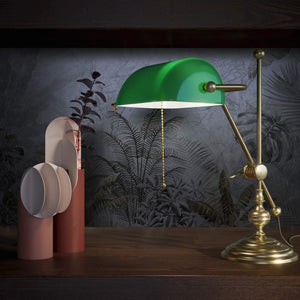 Adjustable Churchill brass lamp with green glass shade by Ghidini 1849 - Finish: OBV Bronze Satin Light Brass