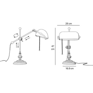 Adjustable Churchill brass lamp with green glass shade by Ghidini 1849