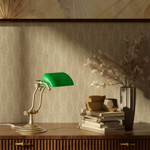 Compact brass desk lamp with green glass shade double joint system and stepped circular base by Ghidini 1849 - Finish: OBS Bronze Satin Brass