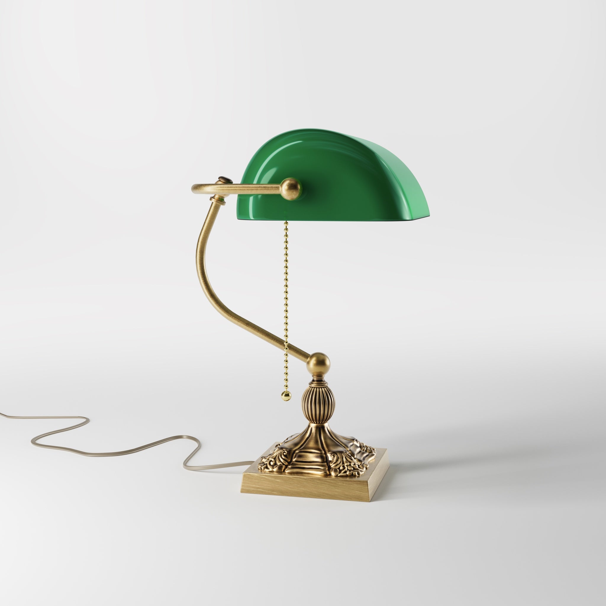 Pull Chain Green Bankers Desk Lamp Banker's Lamp Brass Green Shade