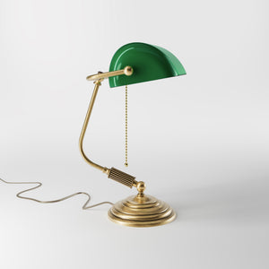 Banker’s lamp in brass with green shade, perfect for offices, studies, and classic interiors by Ghidini 1849 - Finish: OBS Bronze Satin Brass