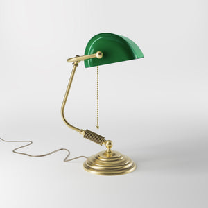 Banker’s lamp in brass with green shade, perfect for offices, studies, and classic interiors by Ghidini 1849 - Finish: OBV Bronze Satin Light Brass