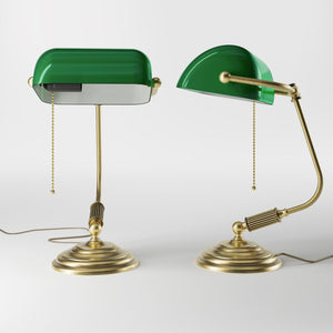Banker’s lamp in brass with green shade, perfect for offices, studies, and classic interiors by Ghidini 1849 - Finish: OBV Bronze Satin Light Brass